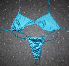 Knappes Bikini Set String Triangel blau Gr 38 Neu "Lapdance" Go Go
