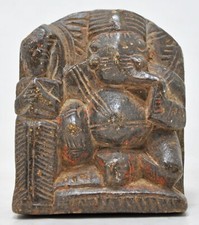 Antik Schwarz Stein Hindu God Ganesha Idol Figur Original Alte Fein Hand-