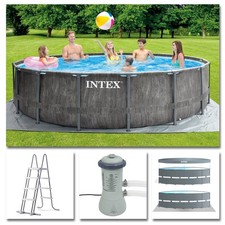 INTEX Komplettset Frame Pool Greywood Ø 457x122cm Filterpumpe Swimmingpool