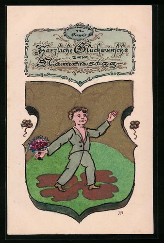 Handzeichnung wappen mit knabe - wappen,