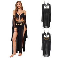 Damen Bauchtanz-Outfits Hochgeschlitzt BH Leistung Kostüm Quaste Rock Sexy Toga