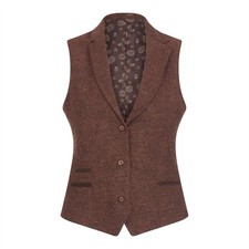 Damen Braune Wolle Tweed Weste