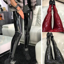 Dame Stretchy glänzend PVC Gothic Leggings Vinyl wetlook Hose Trouser PU Leather