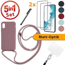 Handykette mit Panzerfolie Handy Hülle Band Silikon Case Handytasche Kordel Matt