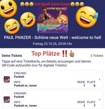 2 TRAUMTICKETS PAUL PANZER KEMPTEN BIG BOX 23.10.2026 REIHE 1 DIREKT VOR BÜHNE ‼