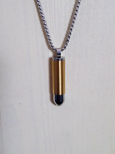 Großer Bi-Color Edelstahl-Patronen-Anhänger an Kette - Neu -  50 mm - 120 Karat