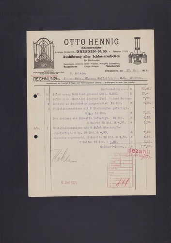 Dresden rechnung 1924 - dresden,, otto