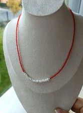 Einfache Einzigartige rote Spinell Kette mit weißen Natur perlen, OT Verschluss 