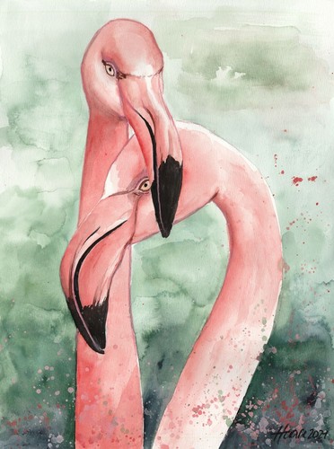 Original aquarell flamingos - original, aquarell,