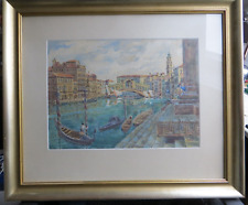 Aquarell VENEDIG  CANALE GRANDE MIT RIALTOBRÜCKE UND BLICK AUF DIE UFERHÄUSER
