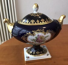 AK Kaiser Amphore Bonboniere Echt Scharffeuer Kobalt Blau Blumen