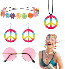 Hippie KostüM Damen Set Hippie Accessoires Sonnenbrille  Haarschmuck