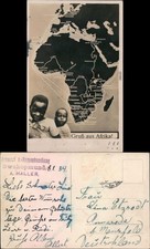 Ansichtskarte  Gruß aus Afrika - Kinder Landkarte 1934