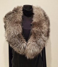 PELZKRAGEN  KRAGEN SILBERFUCHS XXL MIT LEDER SCHWARZ TOP!