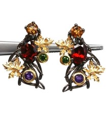 925Silber OHRRINGE  Stecker ECHTE EDELSTEINE Granat und a.14k Vergoldung schwarz