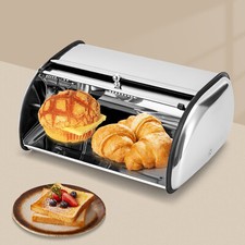 Brotkasten Edelstahl,Küche Brotbox mit Aufrollbaren Deckels und Belüftungslöcher