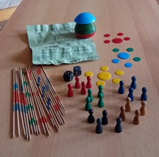Retro Plaste Pilz Knipps Floh Spiel Holz Mikado Spielsteine Würfel Lot Ersatz 