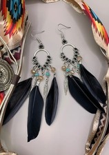 Feder Ohrringe Boho Schwarz