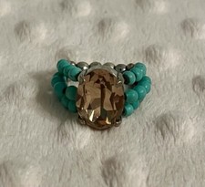 Exoal / Ring / Gummizug / Echte Steine / Türkis / Gr. ca. 55 / Messing