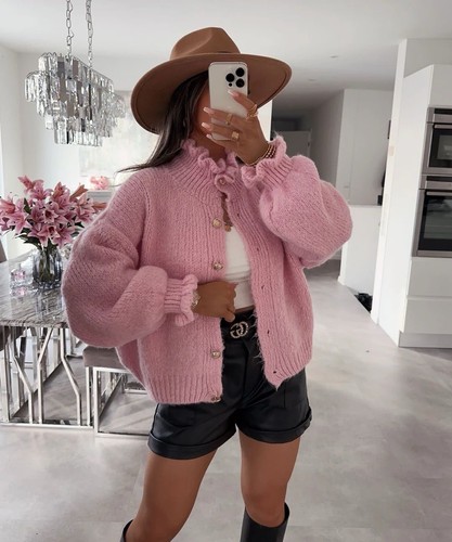 Strickjacke rüschen rosa - strickjacke,
