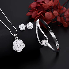 Schönes Charm Schmuck-Set aus 925er-Sterlingsilber, Halskette, Ohrring, Armreif