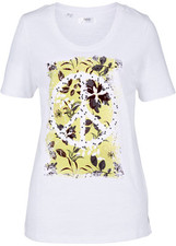 T-Shirt mit Pailetten Gr. 36/38 Weiß Bedruckt Damenshirt Top Bluse Tunika Neu