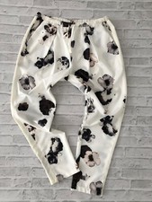 Sommerhose 7/8 Hose Boyfriend weiß mit Blumenmotiv M/L Neu