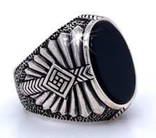 925 ECHT SILBER Massiver Herren Indianer-Stil Ring oval Siegelring mit Onyx