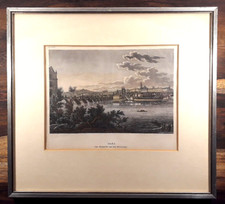Alte Aquatinta; coloriert, gerahmt, ca. 1840, Prag, Kleinseite Hradschin, Moldau