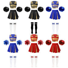 DE Mädchen Cheerleading Karneval Kostüm Uniform Set Crop Top rock Pompoms Socken