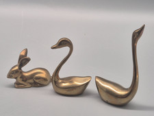 Walter Bosse Messing Schwäne und Hase Tierfigurenpaar vintage Messingtiere