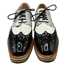 Marc Cain Damen Leder Schuhe Budapester Gr. 38 Weiß Schwarz Silber Made in Italy