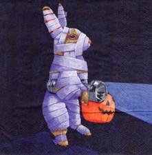 3 Cockt.Servietten~ Halloween, Kürbis, Hase in Bandagen (im Mumienkostüm) ~25x25