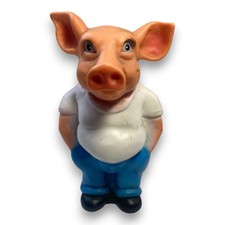 Lustige Schwein Figur mit weißem Shirt und blauer Hose – Vintage Deko Sammler