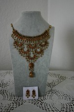 Bollywood, Indien Schmuck Set, Collier + Ohrringe, Gold, Glassteine, Kristall