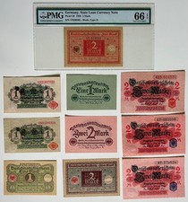 9x Darlehenskassenscheine Banknoten Lot 1914 - 1922 + 2 Mark 1920 PMG 66 EPQ