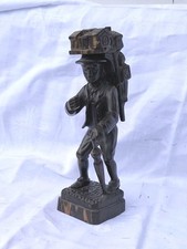 Holzfigur Uhrenträger m. Rückentrage Geschnitzt 31 cm Ebenholz Handarbeit Selten