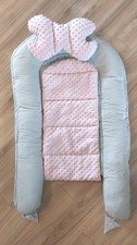 Babynest mit Kissen Nestchen In Grau Rosa 3-teilig Babybett 