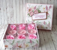 Seifenrosen  u. Duftteelichter in Geschenkbox Rosenduft Geburtstag