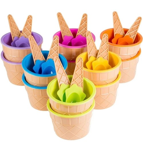 7er eisbecher set mit - eisbecher, löffeln