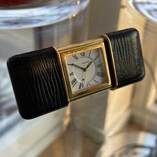 NEPRO - Swiss Tischwecker - Reisewecker - Eidechsen Leder - goldfarben