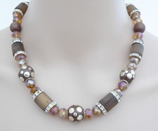pompös Halskette Perlen Walzen  Braun  Glas Polaris Eyecatcher Strass 218h