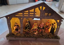 Weihnachtskrippe Aus Holz mit LED Beleuchtung Batteriebetrieben Weihnachten