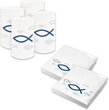 Tischdeko Set - Servietten Motiv Fisch 30 x 30cm 3-lagig 40 Stück und 6 Windlich