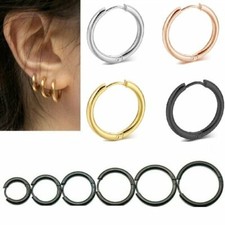 1 Paar Edelstahl Ohrringe Herrenohrringe NEU Klapp Creolen Herren Damen Ø8-16 mm