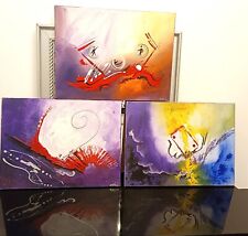 3x ORIGINAL Acryl-Bild Abstrakt Malerei Kunst Modern UNIKAT Lila-rot-blau-töne