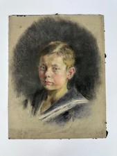 Antikes Porträt August von Conring 1921 Isen Junge Knabe Pastell Kreide Bild