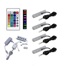 QLS LED RGB 4 Stück Set Glasbodenbeleuchtung Clip 12V Fernbedienung 16 Farben
