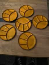 6 Stück Fondueteller Raclette Antipasti Teller Keramik orange 70er Jahre Vintage