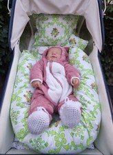 DDR 5-tlg. Kinderwagen Garnitur Kissen Set Bettwäsche Upcycling Blumen Motiv